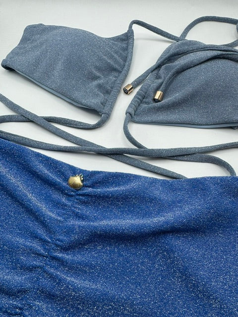 High rise crossed bikini blue