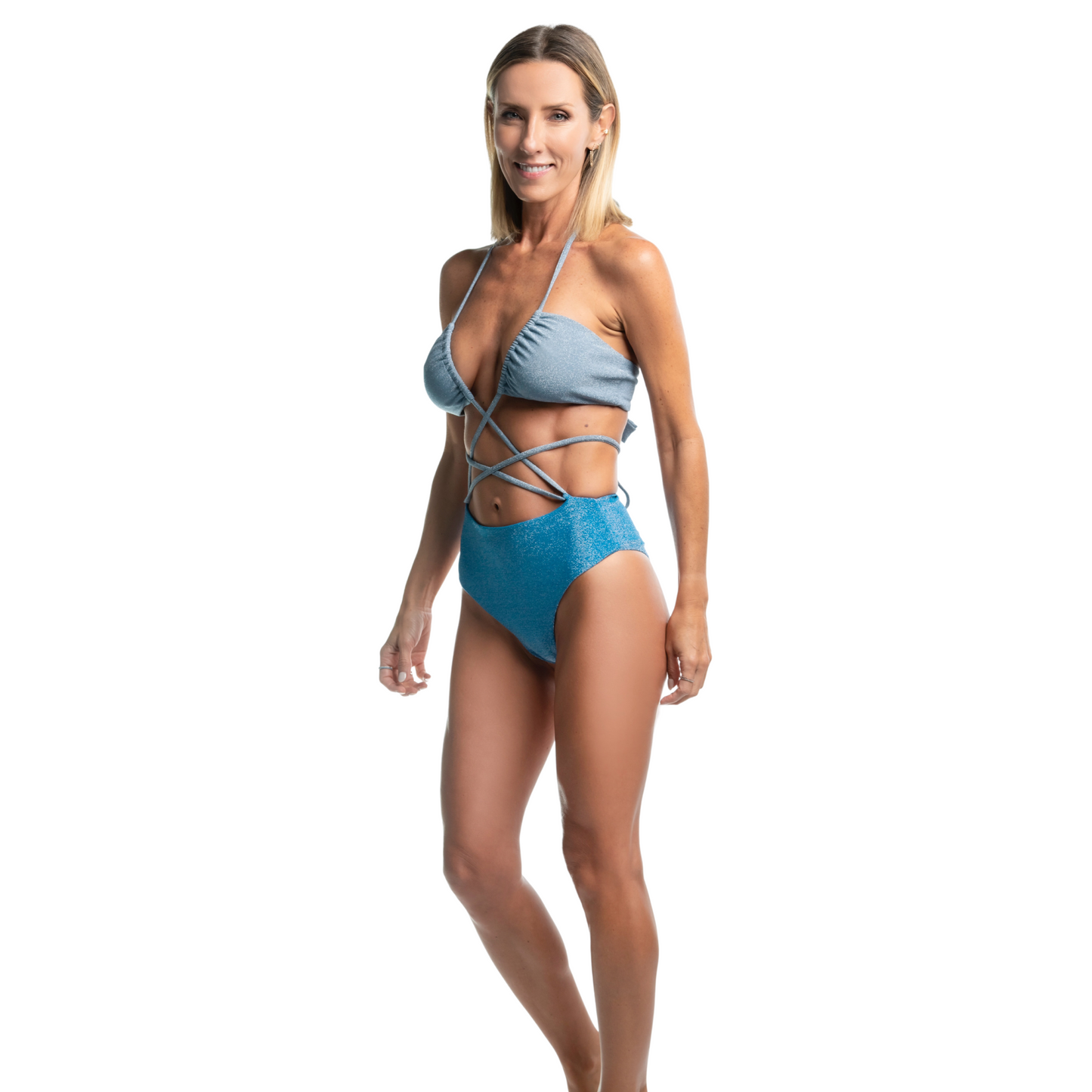 High rise crossed bikini blue