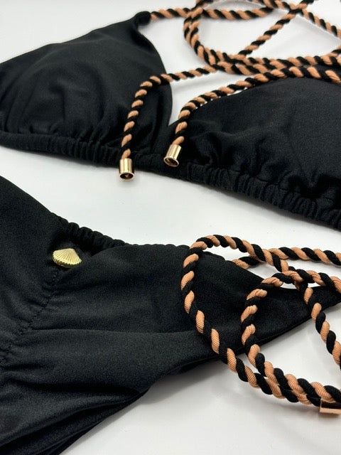 Low rise curl tie bikini black