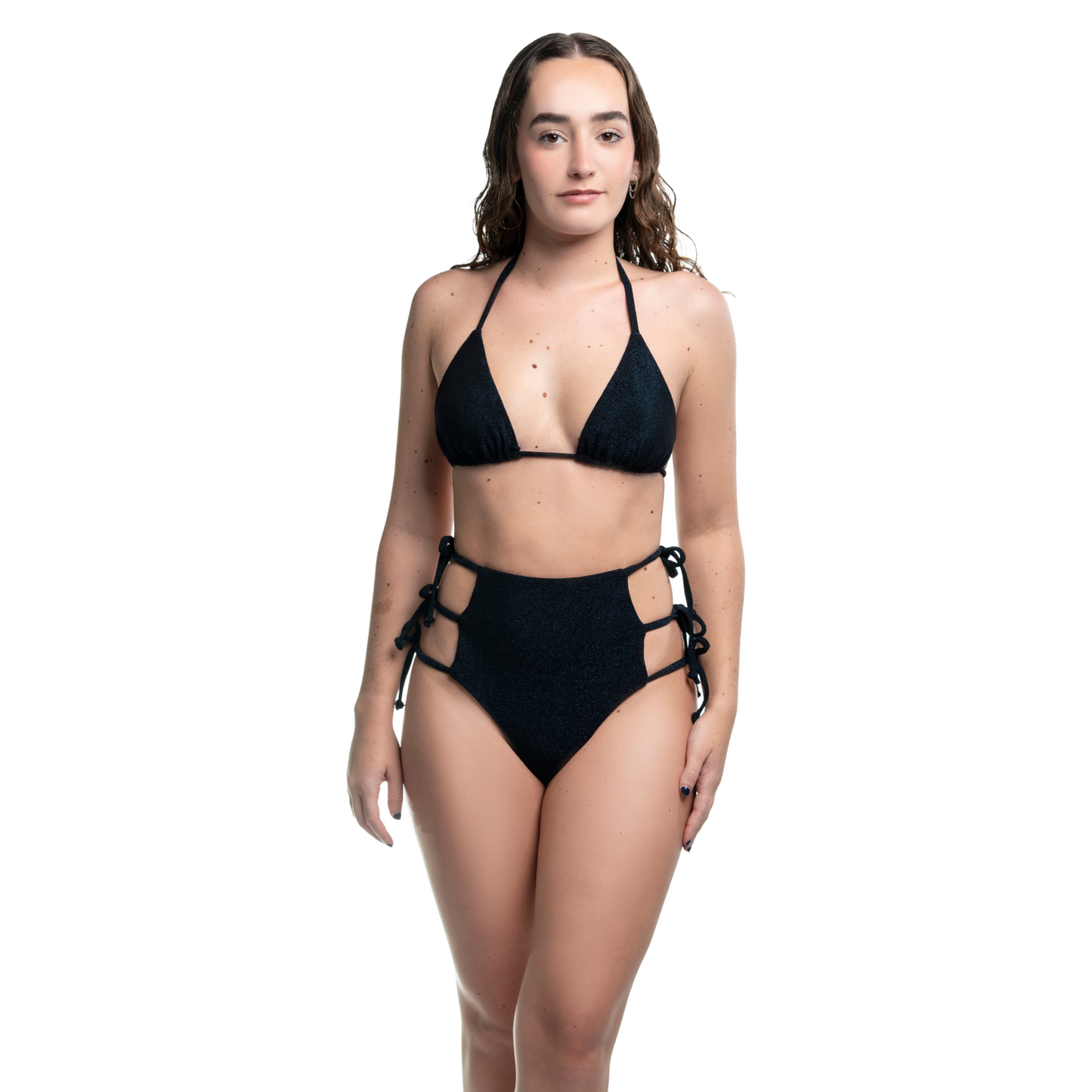 High rise triple tie bikini blue