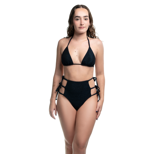 High rise triple tie bikini blue
